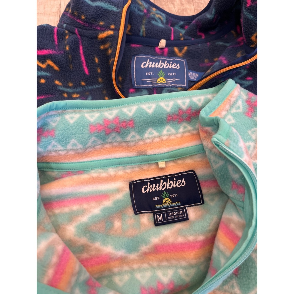 Lot of 2 Chubbies Mens Fleece Quarter Zip Pullover Medium Aztec Retro Abstract‎